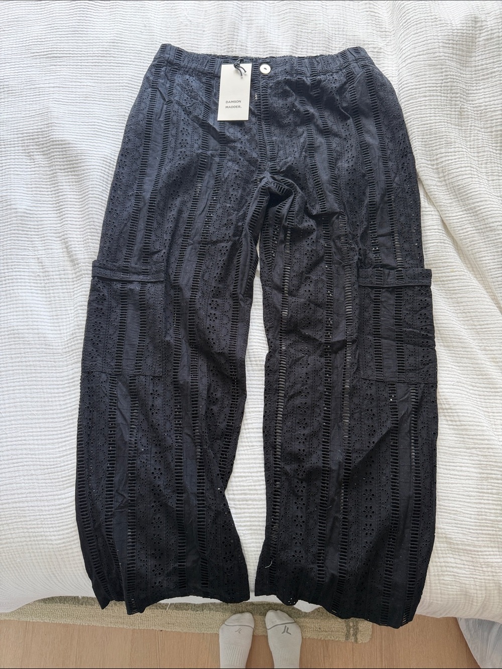 Damson Madder Wide Leg Black Eyelet Cargo Pants